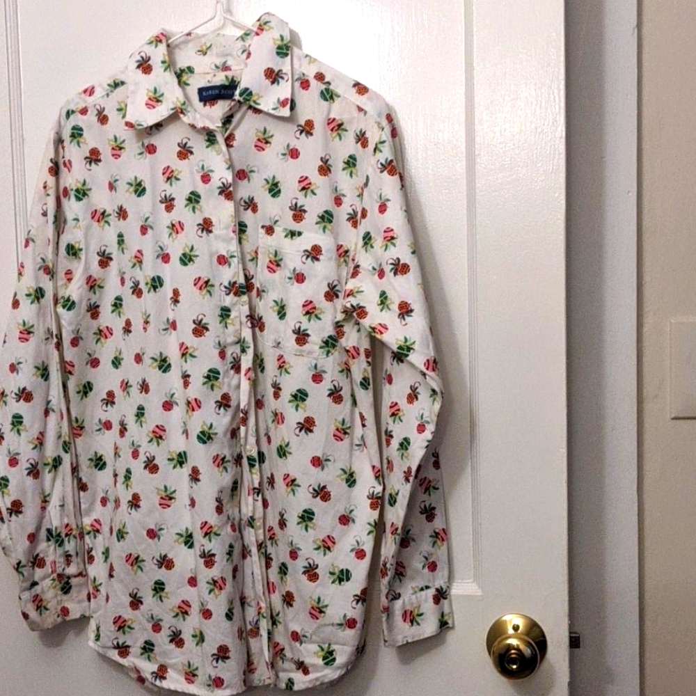 Holiday Christmas Karen Scott button down top